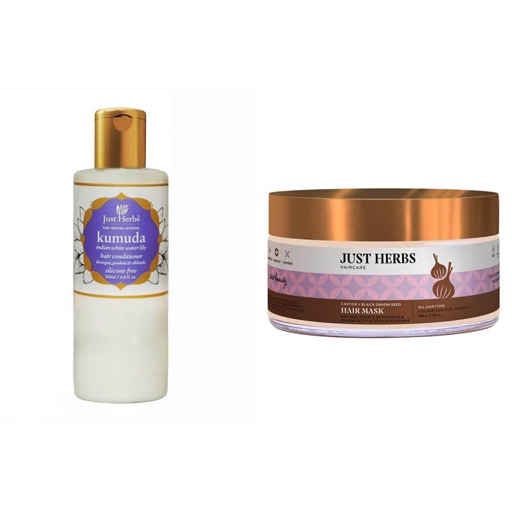 uk51BAjLgAxVL-1.jpg Just Herbs Kumuda - Indian White Water Lily Silicone-Free Conditioner & Anti Hairfall Natural Hair Mask- 200Gm, 2 count - Fast UK Delivery - Image 1