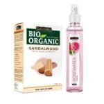 INDUS VALLEY Organic Sandalwood Face Pack (Sandalwood FacePack+RoseWater Toner) -200g+250ml - Fast UK Delivery