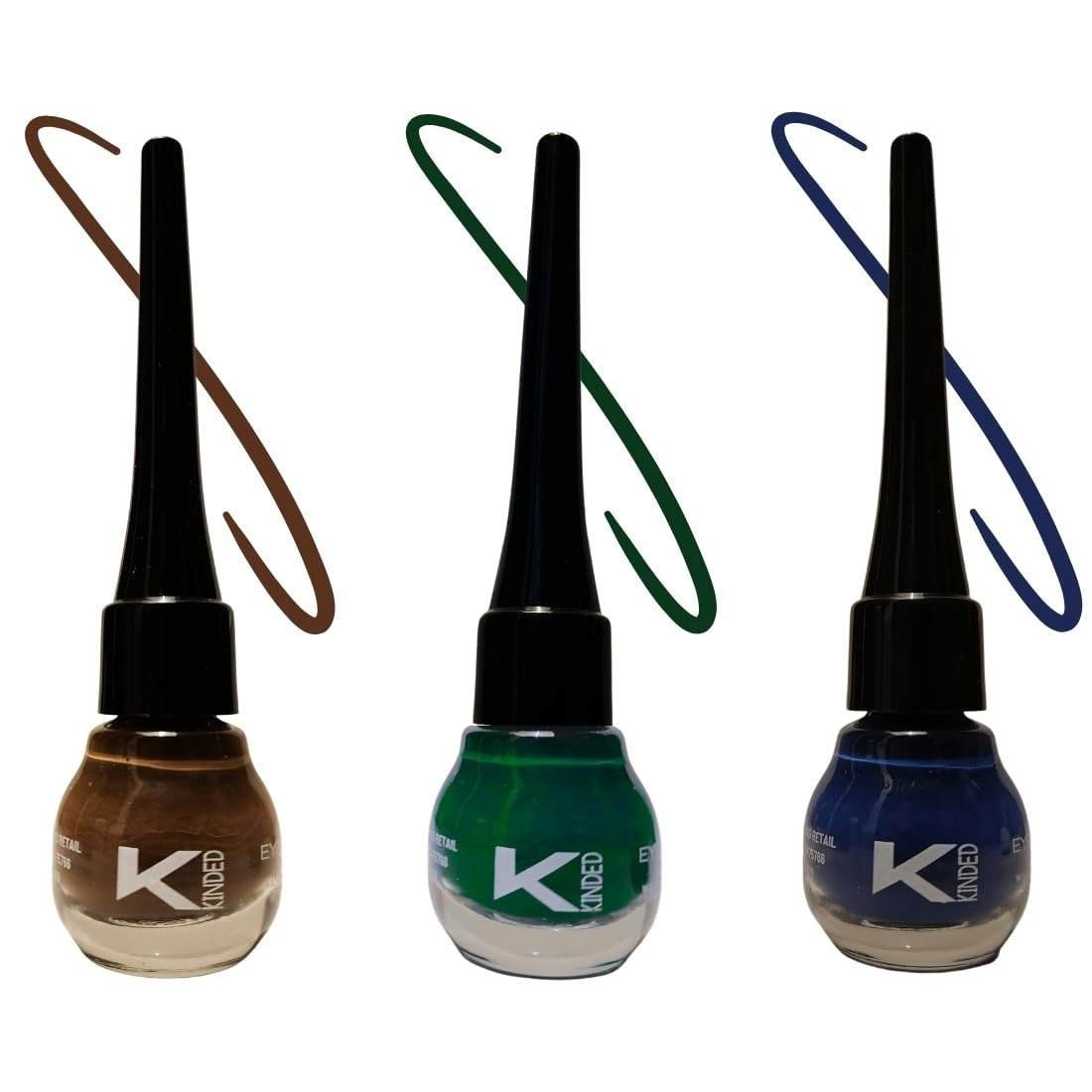 uk51BX3WEJkL-1.jpg KINDED Eye Liner Liquid Waterproof Smudgeproof Longlasting Insta Bold Look Intense Colour Pigments Quick Drying Eyeliner Combo (5 ml, Matte Finish, Chocolate Brown, Royal Blue & Dapper Green) - Fast UK Delivery - Image 1