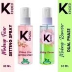 KINDED Combo of Makeup Fixer Setting Spray & Makeup Remover Oil Based Mint Green Dual Phase Cleanser Micellar Water Liquid Infused with Aloe Vera Extracts & Jojoba Oil for Girls Women - 60 ml each - Fast UK Delivery - Image 3