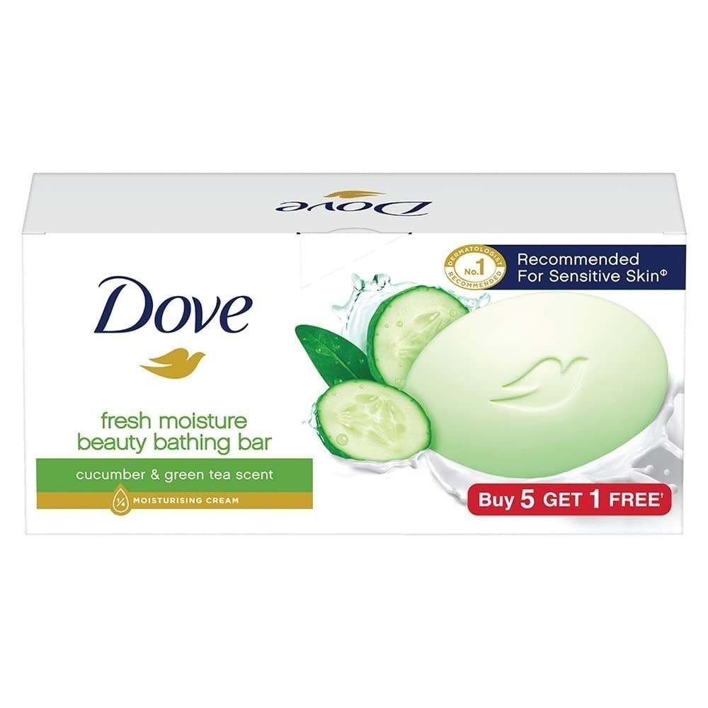 uk51CG3aM77jL-1-1.jpg Dove Fresh Beauty Bar (pack of 6) 75g each for Hydrated Skin with Cucumber & Green Tea Leaves scent - Fast UK Delivery - Image 1