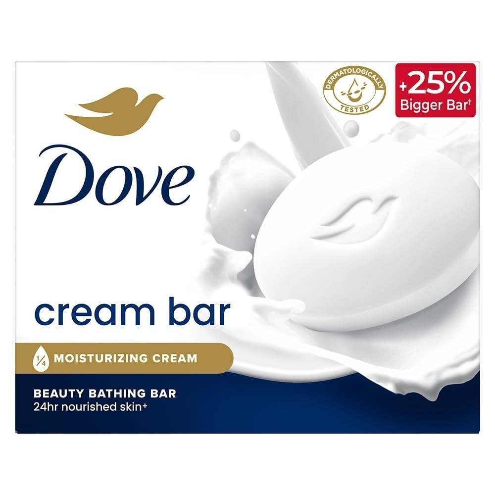 uk51D3ux9kYgL-1-1.jpg Dove Cream Bathing Beauty Bar with 1/4 Moisturising Cream For Soft, Smooth, Glowing Skin, 125 g (Pack of 8), White - Fast UK Delivery - Image 1