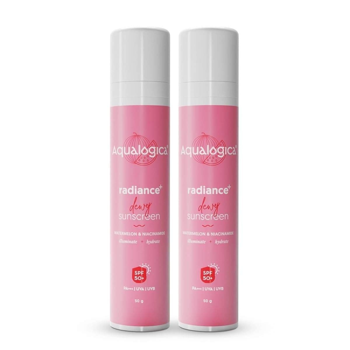 uk51GaXMn9rbL-1-1.jpg Aqualogica Radiance+ Dewy Sunscreen SPF 50+ PA+++ | Lightweight texture for oily, combination, acne prone skin | Broad spectrum protection | No white cast, Non greasy | For Men & Women | 50g x 2 - Fast UK Delivery - Image 1