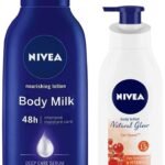 NIVEA Body Lotion for Very Dry Skin, Nourishing Body Milk 600 ml & NIVEA Body Lotion Natural Glow, Cell Repair, SPF 15 & 50x Vitamin C 400 ml - Fast UK Delivery