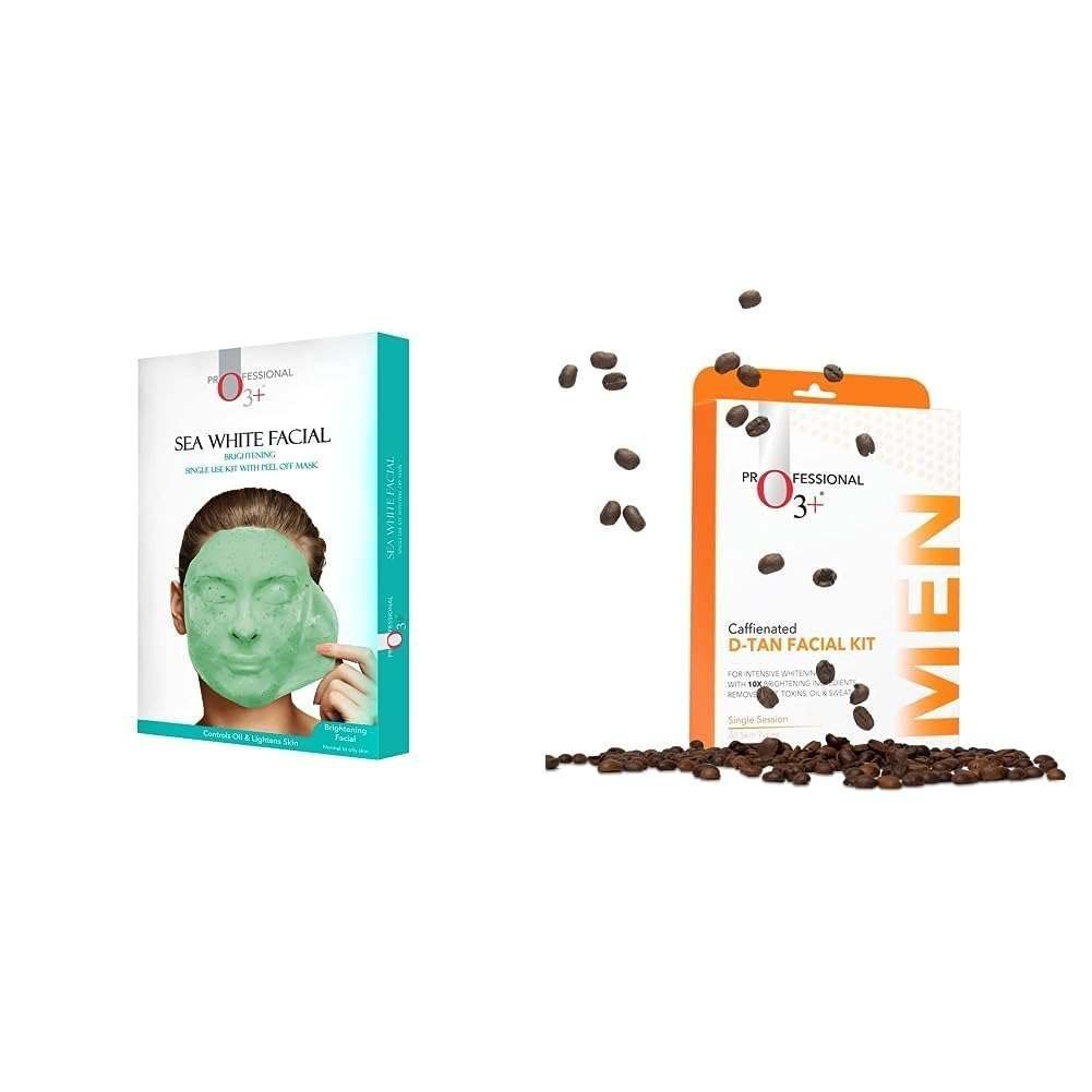 uk51H6zqyvbCL-1-1.jpg O3+ Sea White Brightening Facial Kit With Peel Off Mask Suitable (45g, Single Use Facial Kit) & O3+ Caffeinated D-Tan Facial Kit Combo - Fast UK Delivery - Image 1