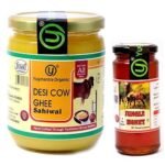 Yugmantra Organic Foods 100% Pure Natural A2 Sahiwal Cow Milk Handmade Desi Ghee -500 Ml + Raw Honey 350 Gms Combo set - Fast UK Delivery