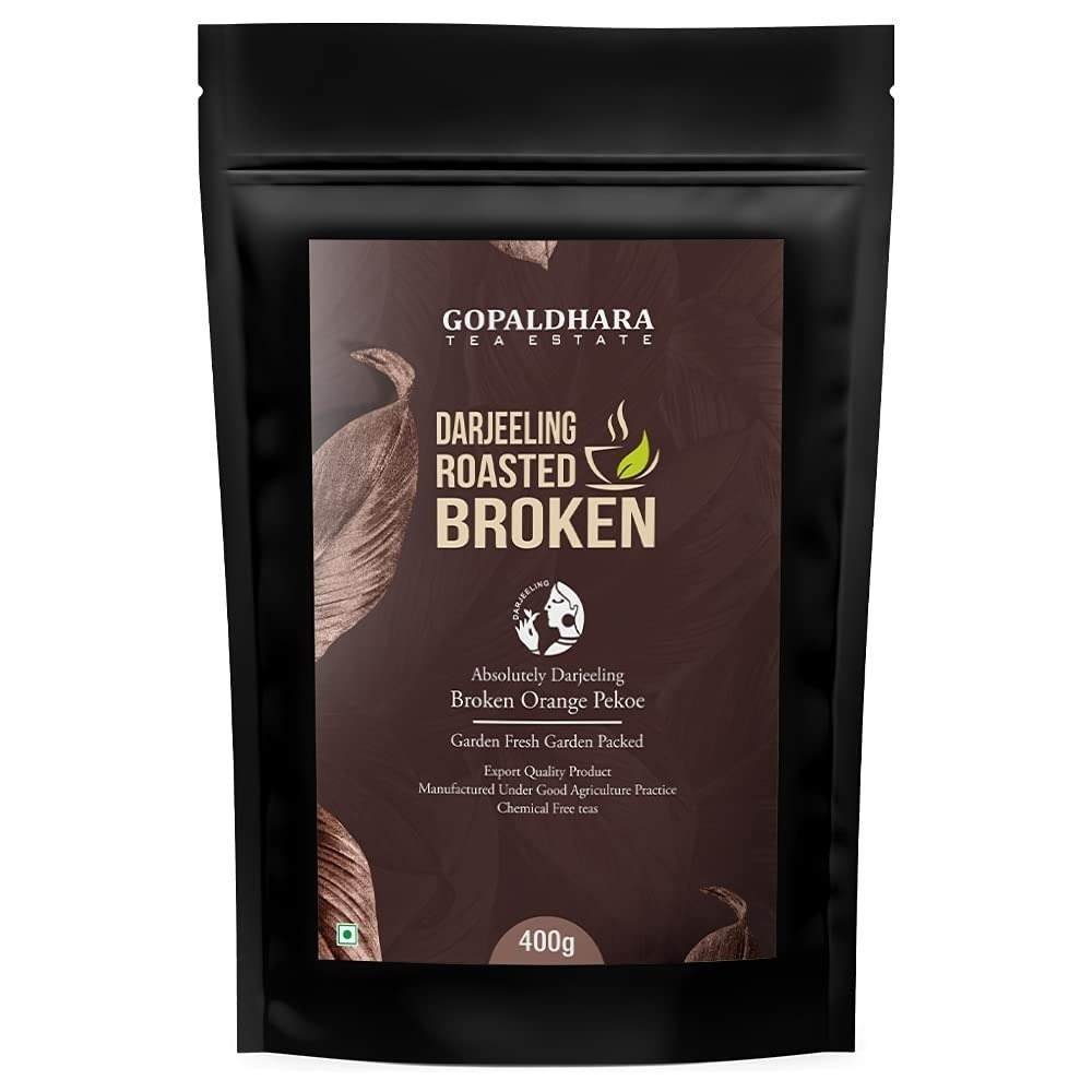 uk51HpeME9ggL-1-1.jpg Gopaldhara Roasted Darjeeling Tea - 400g Standup Pouch | 100% Pure & Original Leaf Tea | Flavoury Golden Broken Orange Pekoe | Black Tea | Rich Taste & Flavour from 7000 Feet Mountain - Fast UK Delivery - Image 1
