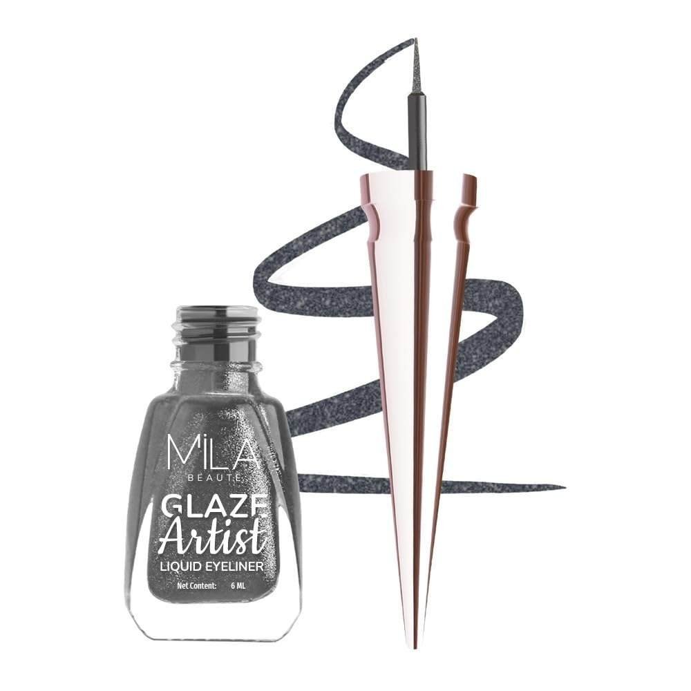 uk51Hxvs9ly2L-1-1.jpg Mila Beaute Glaze Artist Liquid Eyeliner | Water Proof & Smudge-Proof | Rich Glossy Finish with Intense Shine | Intense Pigment I Easy Glide Applicator | 6Ml Shade - Magical Grey - Fast UK Delivery - Image 1