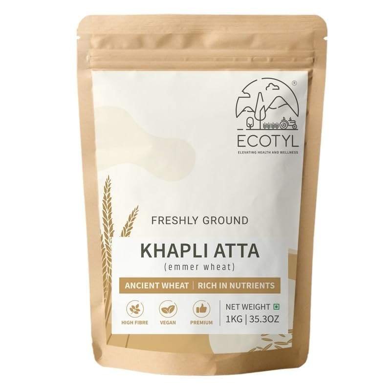 uk51INULWtCAL-1.jpg Ecotyl Khapli Atta | Emmer Wheat | Low Gluten | High Dietary Fiber for Easy Digestion | Helps Control Blood Sugar - 2kg - Fast UK Delivery - Image 1