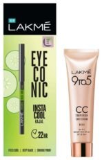 LAKME Eyeconic Insta Cool Kajal, Black, Cooling Kohl Liner with Cucumber, Twist Up Pencil, 0.35 g & Lakme 9 to 5 CC Cream Mini, 01 - Beige, Light Face Makeup with Natural Coverage, SPF 30, 9 g - Fast UK Delivery