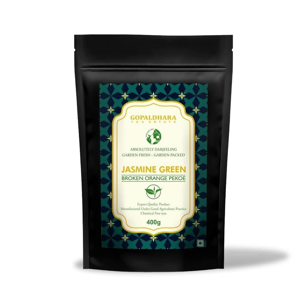 uk51IwHMCCRgL-1-1.jpg Gopaldhara's Jasmine Green Broken Orange Pekoe Tea (400gm Stand Up Pouch) Regular Series TGBOP1 - Fast UK Delivery - Image 1