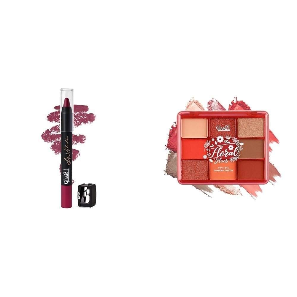 uk51J2Rm6nFoL-1-1.jpg Glam 21 Lip Seduction Non- Transfer Crayon Lipstick| Super Star 19 Floral Hues 9 In 1 Eyeshadow Palette Highly Pigmented Smudge-Proof (7.5 gm) 02- Daisy - Fast UK Delivery - Image 1