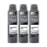 Dove Men+Care Invisible Dry Spray Antiperspirant Deodorant, Up To 48 hrs Protection From Sweat & Odour, Instantly Dry for Cleaner Feel & Leaves No White Marks or Stain, Soothes & Moisturises Skin, Warm, Oriental Scent, 150ml (Pack of 3) - Fast UK Delivery