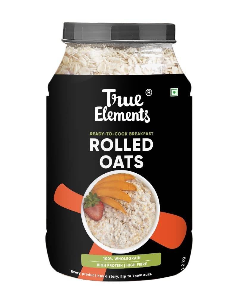 uk51KCAVZv4ZL-1.jpg True Elements Rolled Oats 1.2 kg - Diet Food | 100% Wholegrain, Gluten Free Oats | Oats for Weight Management | High Fibre, Rich in Protein | Jumbo Oats useful for oatmeal - Fast UK Delivery - Image 1
