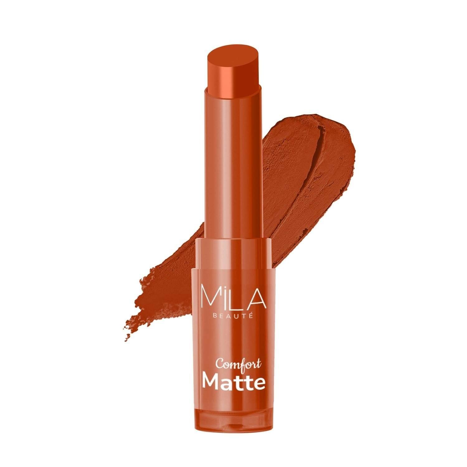 uk51KprtlqGiL-1-1.jpg Mila Beaute Creamy Comfort Matte Long-Lasting Lipstick for Women | Highly Pigmented & Hydrating Lipstick with Jojoba | Single Swipe Application | Suitable for Indian Skin Tones - RUSTY BROWN - Fast UK Delivery - Image 1