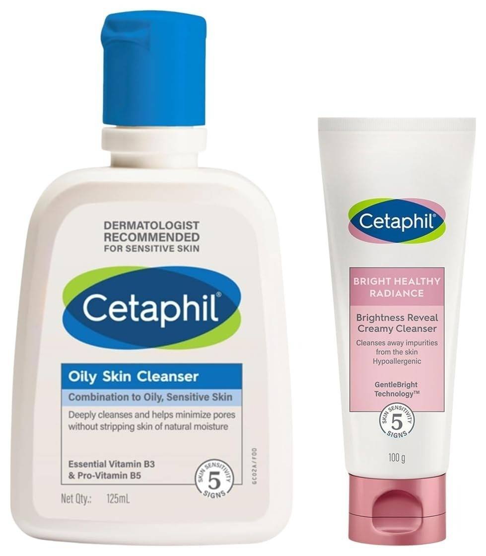uk51LAhn2lvKL-1-1.jpg Cetaphil Oily Skin Cleanser Daily For Oily Acne Prone Skin Gentle Foaming 125Ml Brightness Reveal Creamy Cleanser 100 g Brightening for Uneven Skin Tone Niacinamide Sea Daffodil Fragrance Free - Fast UK Delivery - Image 1