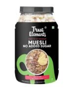 True Elements Muesli No Added Sugar 1 Kg | Sugar Free Cereal | Diet Food | Healthy and Quick Breakfast | No Malt Extract, No Malitol, No Sweetners or Flavourings | Oats, Wheat Flakes & Jowar | Crunchy Almonds, Seeds & Freeze dried fruits | 15g Clean Protein - Fast UK Delivery
