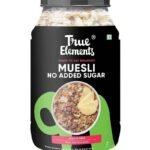 True Elements Muesli No Added Sugar 1 Kg | Sugar Free Cereal | Diet Food | Healthy and Quick Breakfast | No Malt Extract, No Malitol, No Sweetners or Flavourings | Oats, Wheat Flakes & Jowar | Crunchy Almonds, Seeds & Freeze dried fruits | 15g Clean Protein - Fast UK Delivery