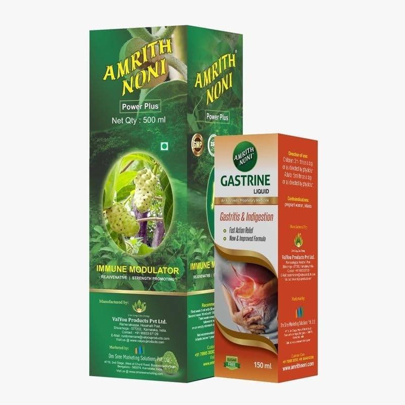 uk51Mrey0wWLL-1-1.jpg Amrith Noni Power Plus 500ml + Gastrine 150ml - Organic Noni Fruit Juice for Strengthening Immunity & Improved Digestion, Appetite, and Alleviating Stomach Discomfort - Image 1