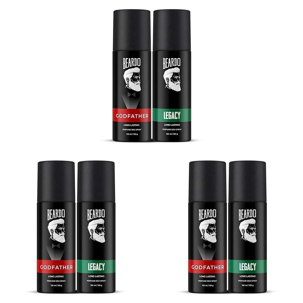 uk51NXG7-CjrL-1-1.jpg Beardo Perfume Deo Spray - LEGACY & GODFATHER Deodorant for Men (150ml x 2) | Spicy, Woody, Fresh Notes Body Spray for Men | Long Lasting Deo for Men (Pack of 3) - Fast UK Delivery - Image 1