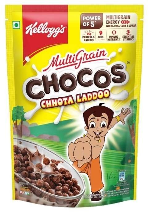 uk51NYP0I0UL-1.jpg Kellogg's Chocos Chhota Laddoo with Chhota Bheem Cut Out mask, with Whole Grain, Source of Fibre, High in Calcium & Protein, with 10 Essential Vitamins & Minerals, Breakfast Cereals, 375g Pack - Fast UK Delivery - Image 1