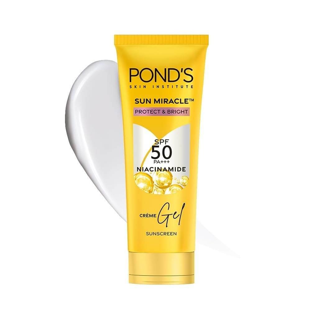 uk51NrE6PvQ7L-1-1.jpg POND's Sun Miracle Spf 50 Pa+++ Creme Gel Sunscreen For All Skin Type -Protect & Bright, With 3% Niacinamide, Fade Dark Spots In 4 Weeks, Lightweight, No White Cast 12G - Fast UK Delivery - Image 1