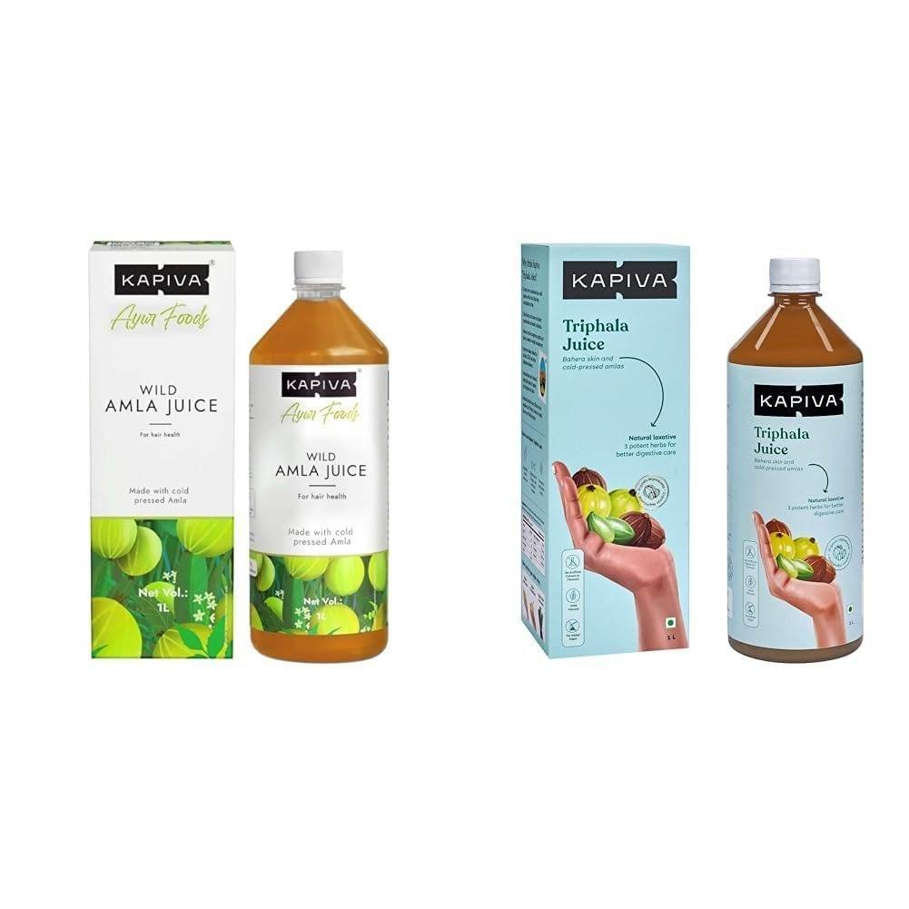 uk51P2foDwqgL-1.jpg Kapiva Wild Amla Juice 1L Suitable for healthy Hair & Skin Detox juice for weight loss Natural Source of Vitamin C & Kapiva Triphala Juice 100% Ayurvedic Relieves Constipation No Added Sugar, 1L - Fast UK Delivery - Image 1