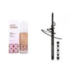Just Herbs Serum All Skin Type Foundation For Face Makeup With SPF30+ Dewy Finish Full Coverage Waterproof(Natural) & 2 in 1 Herbal Eyeliner + Kajal - Black 0.3g Combo - Fast UK Delivery