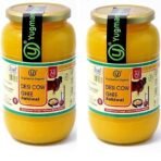 Yugmantra Organic Foods 100% Pure Natural A2 Sahiwal Cow Milk Handmade Desi Ghee | From Bilona Curd Method | Grassfed, Golden, Grainy, Natural Fresh | Immunity Booster (1 Ltr x 2) - Fast UK Delivery