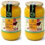 Yugmantra Organic Foods 100% Pure Natural A2 Sahiwal Cow Milk Handmade Desi Ghee | From Bilona Curd Method | Grassfed, Golden, Grainy, Natural Fresh | Immunity Booster (1 Ltr x 2) - Fast UK Delivery