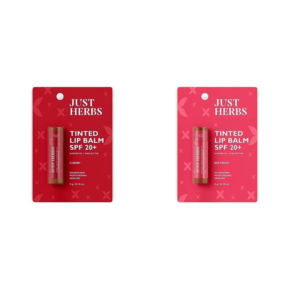 uk51Q91-SgxL-1.jpg Just Herbs Tinted Lip Balm for Men and Women with SPF 20+ for Dark Lips to Lighten 4 g (Cherry) & Tinted Lip Balm for Men and Women with SPF 20+ for Dark Lips to Lighten 4 g (Beetroot) Combo - Fast UK Delivery - Image 1
