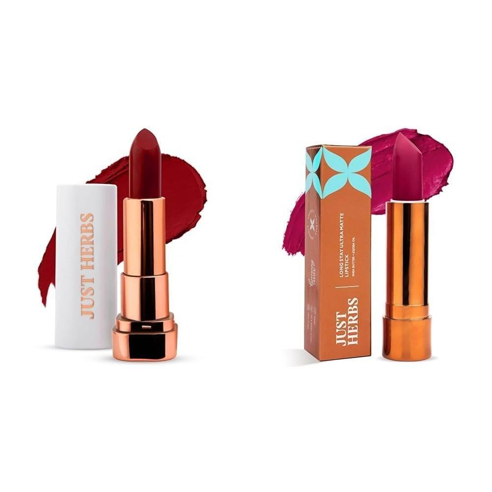 uk51Qf2szXoZL-1.jpg Just Herbs Matte Lipstick & Just Herbs Ultra Matte Bullet Lipstick Nourishing Non Drying and Long Stay Lipsticks for Women 4 g (Grape Goddess) Combo - Fast UK Delivery - Image 1