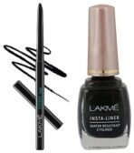 LAKME Eyeconic Black Kajal, Matte Kohl Liner In A Twist Up Pencil, 0.35 G & Lakme Insta Eye Liner, Black Semi_Matte Finish, Water Resistant, Long-Lasting, 9 Ml - Fast UK Delivery