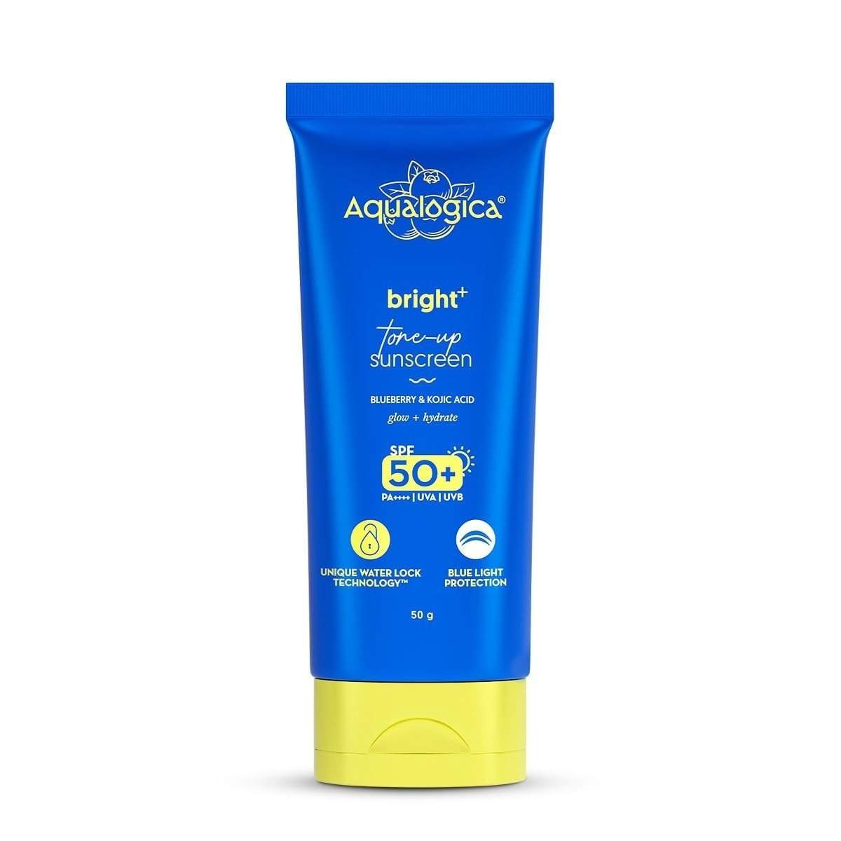 uk51SA7OiZ-aL-1-1.jpg Aqualogica Bright+ Tone Up Sunscreen | Broad Spectrum SPF 50+ PA++++ with Kojic Acid & Blueberry | UVA/B & Blue Light Protection | Instantly Brightens | Lightweight, Non-Greasy, No White Cast | All Skin Types | Fragrance-Free | 50g - Fast UK Delivery - Image 1