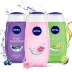 NIVEA Shower Gel, Lemon & Oil Body Wash, Women, 250ml And NIVEA Shower Gel, Power Fruit Fresh Body Wash, 250ml And NIVEA Shower Gel, Water Lily & Oil Body Wash, Women, 250ml - Fast UK Delivery - Image 2