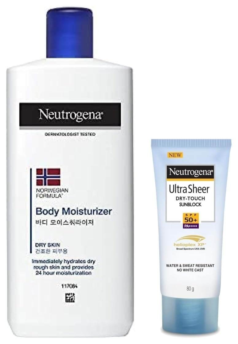 uk51T-3Og0SpL-1-1.jpg Neutrogena Norwegian Formula Body Moisturizer For Dry Skin 24 Hour Moisturization, 250ml&Neutrogena Sunscreen SPF 50+ - 80.0 grams Oil - Fast UK Delivery - Image 1