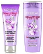 L'Oreal Paris Hyaluron Moisture 72H Hydra Filling Night Cream 180ml & L'Oreal Paris Hyaluron Moisture 72H Moisture Filling Shampoo180ml - Fast UK Delivery - Image 2