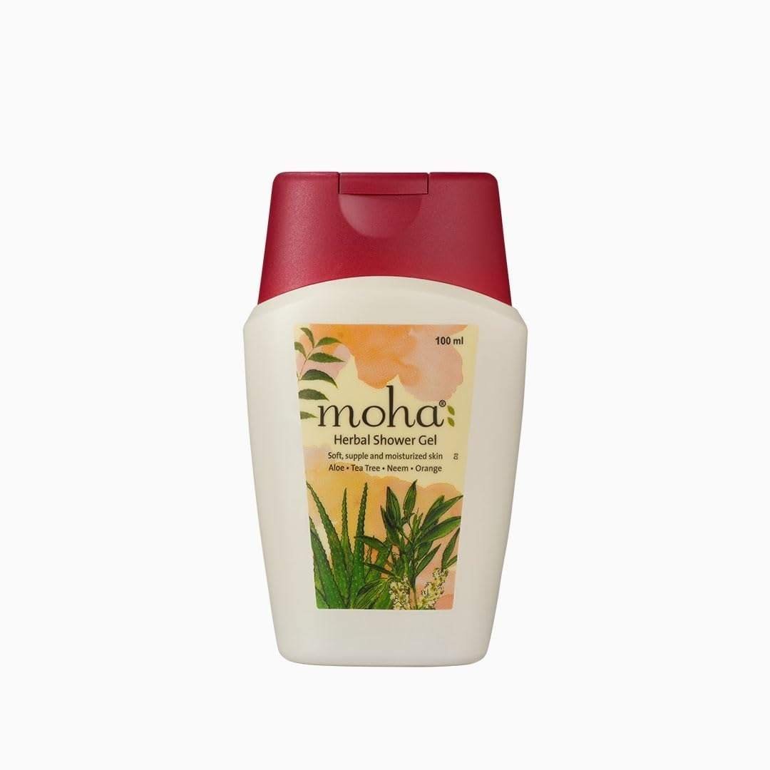 uk51T3naNp6cL-1-1.jpg moha: Herbal Shower & Body Wash Gel with Aloe, Tea Tree, Neem and Orange for Soft Supple and Moisturised Skin - 100ml (Pack of 1) - Fast UK Delivery - Image 1