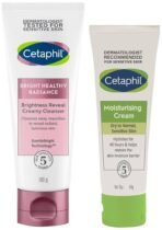 Cetaphil Brightness Reveal Creamy Cleanser - 100 g& Cetaphil Moisturising Cream for Face & Body, Dry to very dry skin, 80 gm - Fast UK Delivery