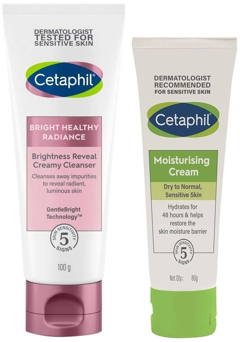 uk51TQZlbJLaL-1-1.jpg Cetaphil Brightness Reveal Creamy Cleanser - 100 g& Cetaphil Moisturising Cream for Face & Body, Dry to very dry skin, 80 gm - Fast UK Delivery - Image 1