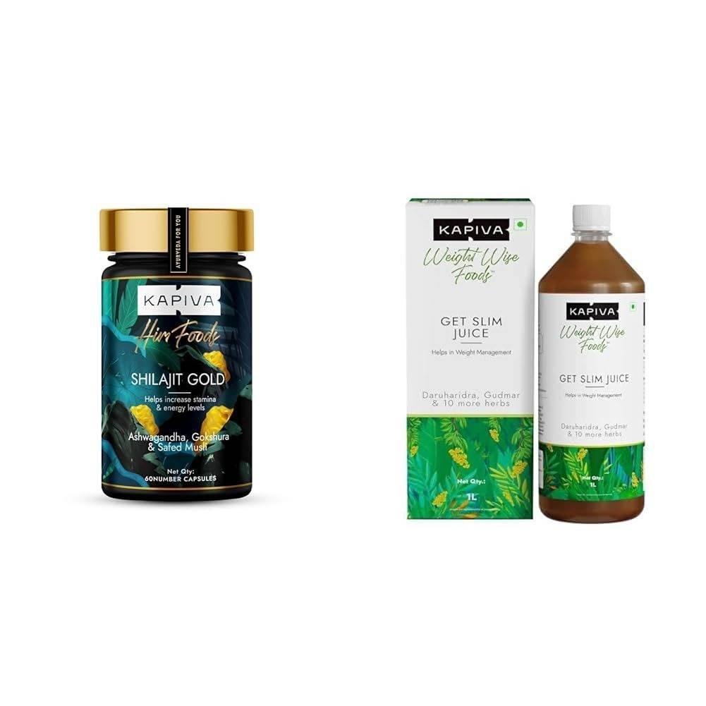 uk51TYoTX28CL-1.jpg Kapiva Shilajit Gold 60 Capsules Contains 24 Carat Gold Boosts Stamina In 4 Weeks & Kapiva Get Slim Juice - Healthy Weight Management Through 12 Ayurvedic Herbs Aids Metabolism and Digestion - 1L - Fast UK Delivery - Image 1