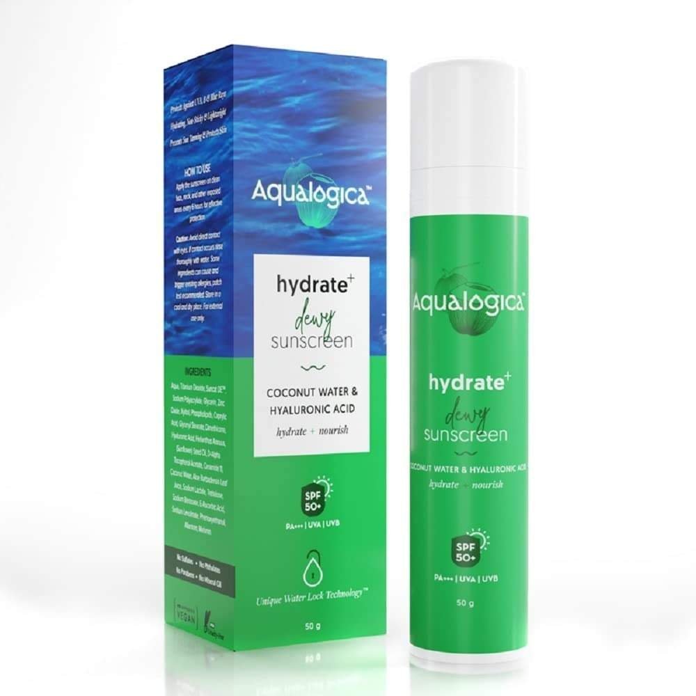 uk51TdVRGx3L-1.jpg Aqualogica Hydrate+ Dewy Sunscreen SPF 50 PA+++ 50g | UVA/B & Blue Light Protection for Men & Women | For Oily, Combination & Dry Skin | Fragrance-Free - Fast UK Delivery - Image 1