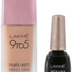 LAKME 9To5 Primer + Matte Perfect Cover Liquid Foundation for combination Skin,Buildable, W240 Warm Beige, 25 Ml And Lakme Insta Eye Liner, Black, 9Ml - Fast UK Delivery