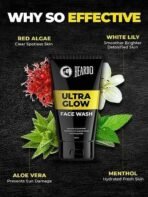 Beardo Ultraglow Face Wash for Men | Red Algae, White Lily & Menthol for Brightened, Hydrated and Refreshing Skin | Face Wash for Tone Brightening and Glowing Skin | Suitable for All Skin Types | 100ml - Fast UK Delivery - Image 4