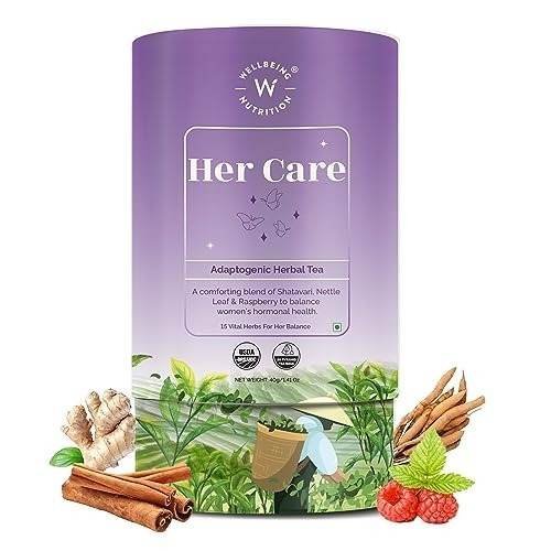 uk51VPiySk8L-1.jpg Wellbeing Nutrition Her Care Tea for PCOS PCOD | Herbal Tea for Women with Shatavari & Chasteberry for PMS Relief, Hormonal Imbalance & Regularize Menstrual Cycle (20 Pyramid Tea Bags) - Image 1
