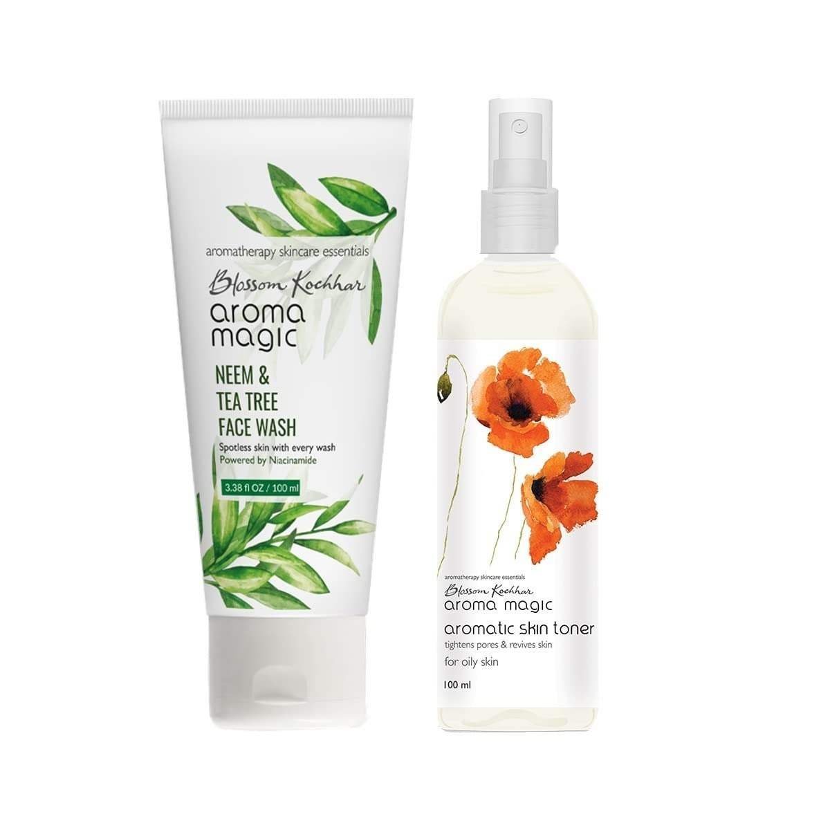 uk51VQdpcFcHL-1-1.jpg Aroma Magic Combo | Neem and Tea Tree Face Wash (Niacinamide) + Aromatic Skin Toner | Oily Skin | 100ml Each | Pack Of 2 - Fast UK Delivery - Image 1