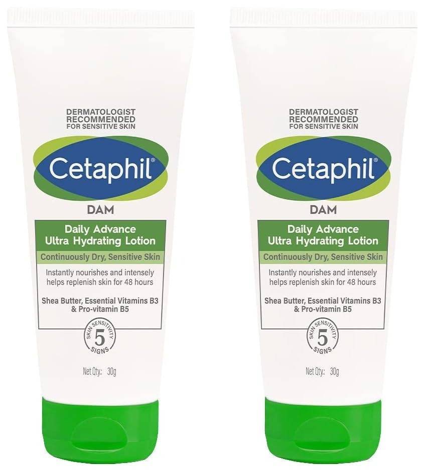 uk51VgjiAH6QL-1-1.jpg Cetaphil DAM Daily Advance Ultra Hydrating Lotion for Dry, Sensitive Skin| 30 g| Moisturizer with Shea Butter| Non-Greasy, Fragrance-Free| Paraben, Sulphate Free (Pack of 2) - Fast UK Delivery - Image 1