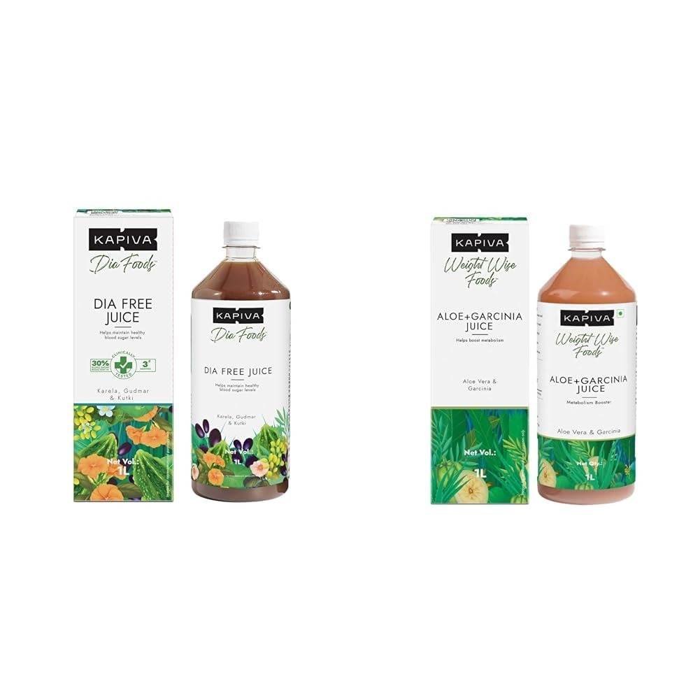 uk51WMNmV0OiL-1.jpg Kapiva Dia Free Juice, 1L Clinically Proven Diabetes Care Amla, Karela, Jamun, Guduchi & 7 More & Kapiva Aloe Vera + Garcinia Juice | Garcinia Cambogia for Weight Management and Detox (1L) - Fast UK Delivery - Image 1