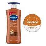 Vaseline Lip Tins Cocoa Butter, 17g & Intensive Care 24 hr nourishing Cocoa Glow Body Lotion with Cocoa And Shea Butter, Restores Glow for all skin type - 400 ml - Fast UK Delivery