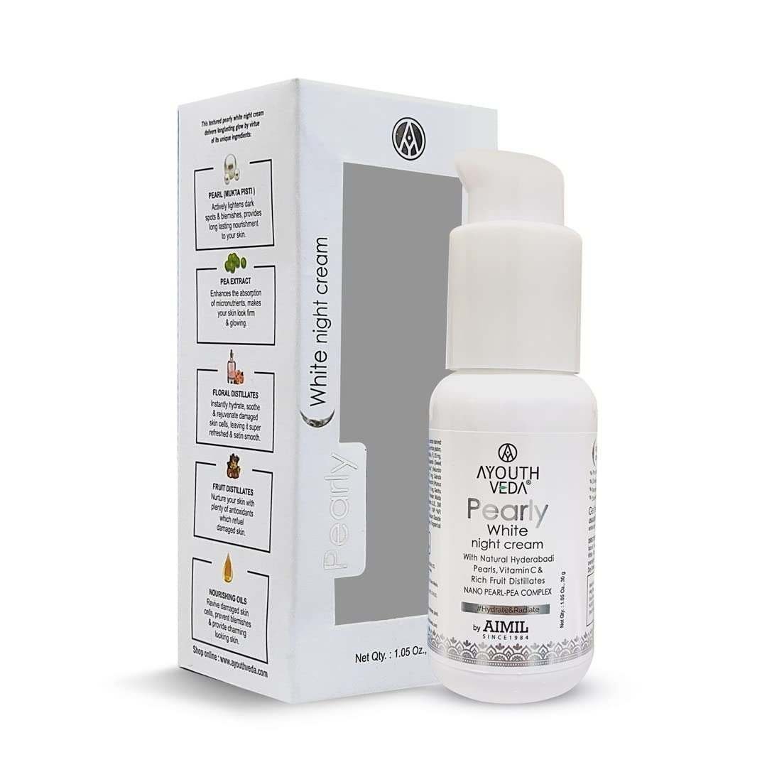 uk51X3K6cJyhL-1-1.jpg Ayouthveda Pearly White Night Cream With Nano Pearl-Pea Complex Milk Cream Fine Lines Dark Spots Whitening Radiant Glow Pea Extract Moisturize Skin (30g) - Fast UK Delivery - Image 1